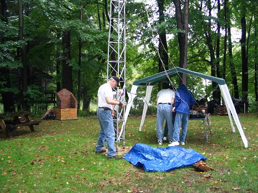 Tower is up. Testing SWR on the antennas